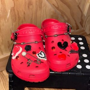 CROCS Karol G Red Sandals with Heart Charms